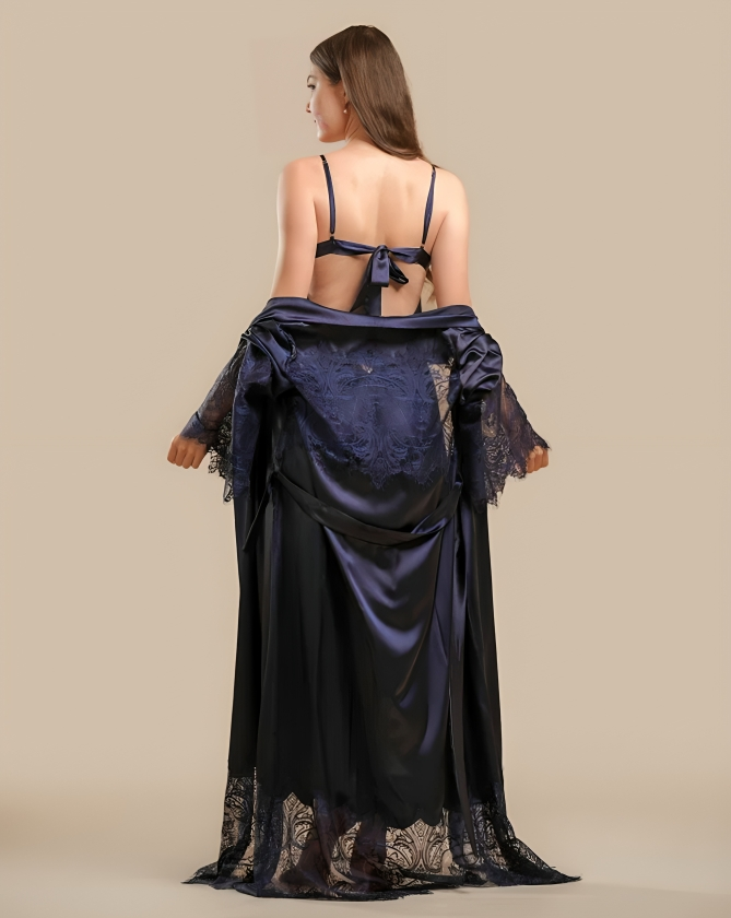 Long Satin &amp; Lace Nightdress &amp; Robe Set