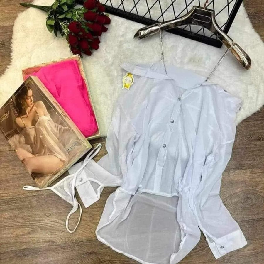 Ayleen Mesh Babydoll Two Piece Lingerie(White)